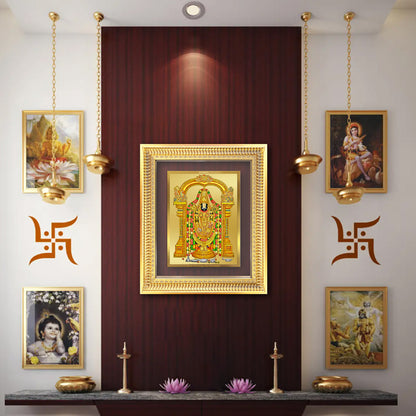 Lord Tirupati Balaji | Sri Venkateswara | Supreme form of Vishnu from Tirumala Wall Mount Photo Frame in 24K Gold Plated Foil