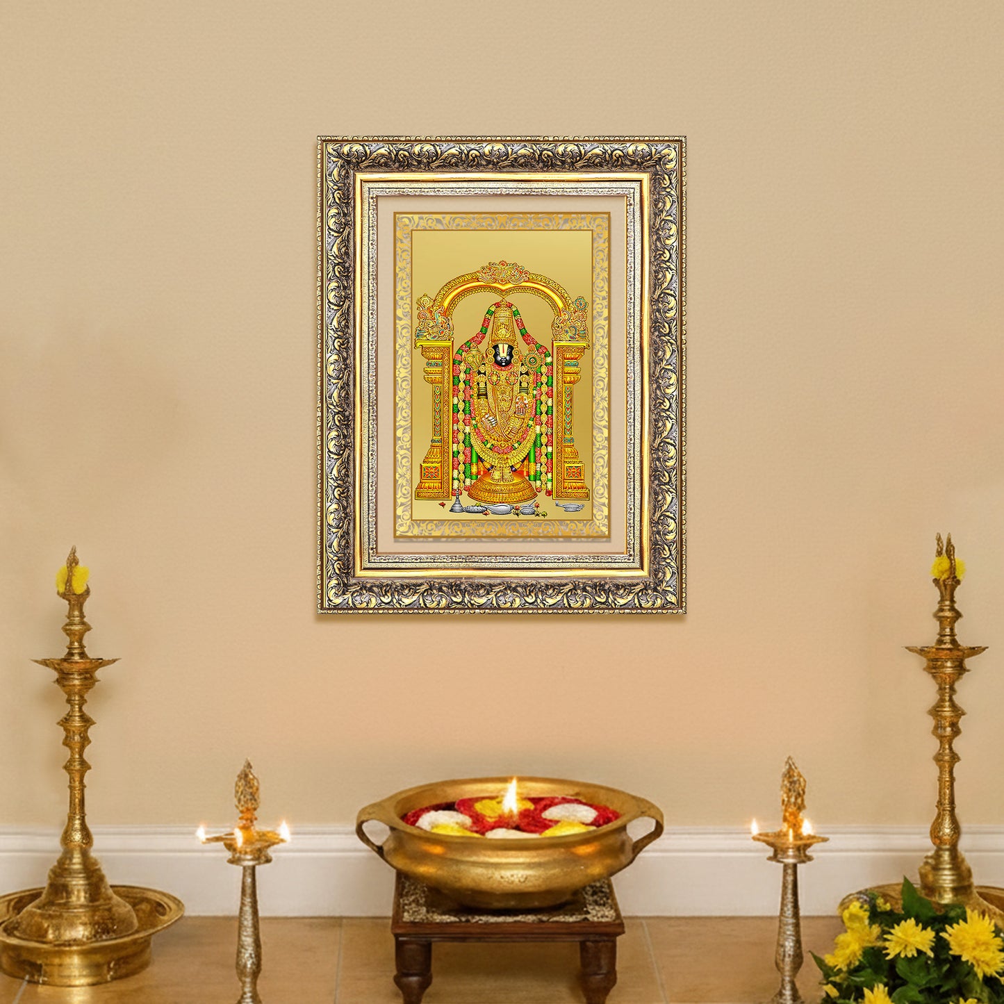 Lord Tirupati Balaji | Sri Venkateswara | Supreme form of Vishnu from Tirumala Wall Mount Photo Frame in 24K Gold Plated Foil
