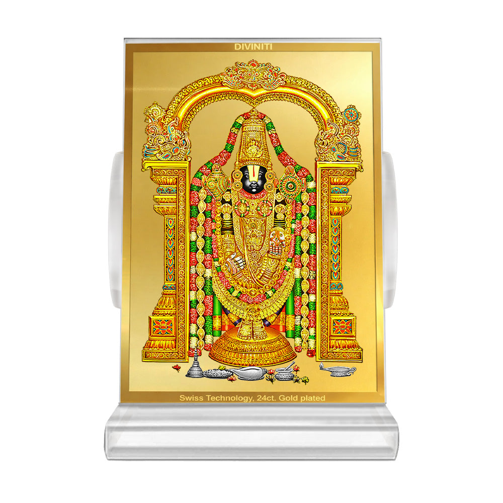 Lord Tirupati Balaji | Sri Venkateswara | Supreme Form of Vishnu from Tirumala Car Dashboard Frame in 24K Gold Plated Foil