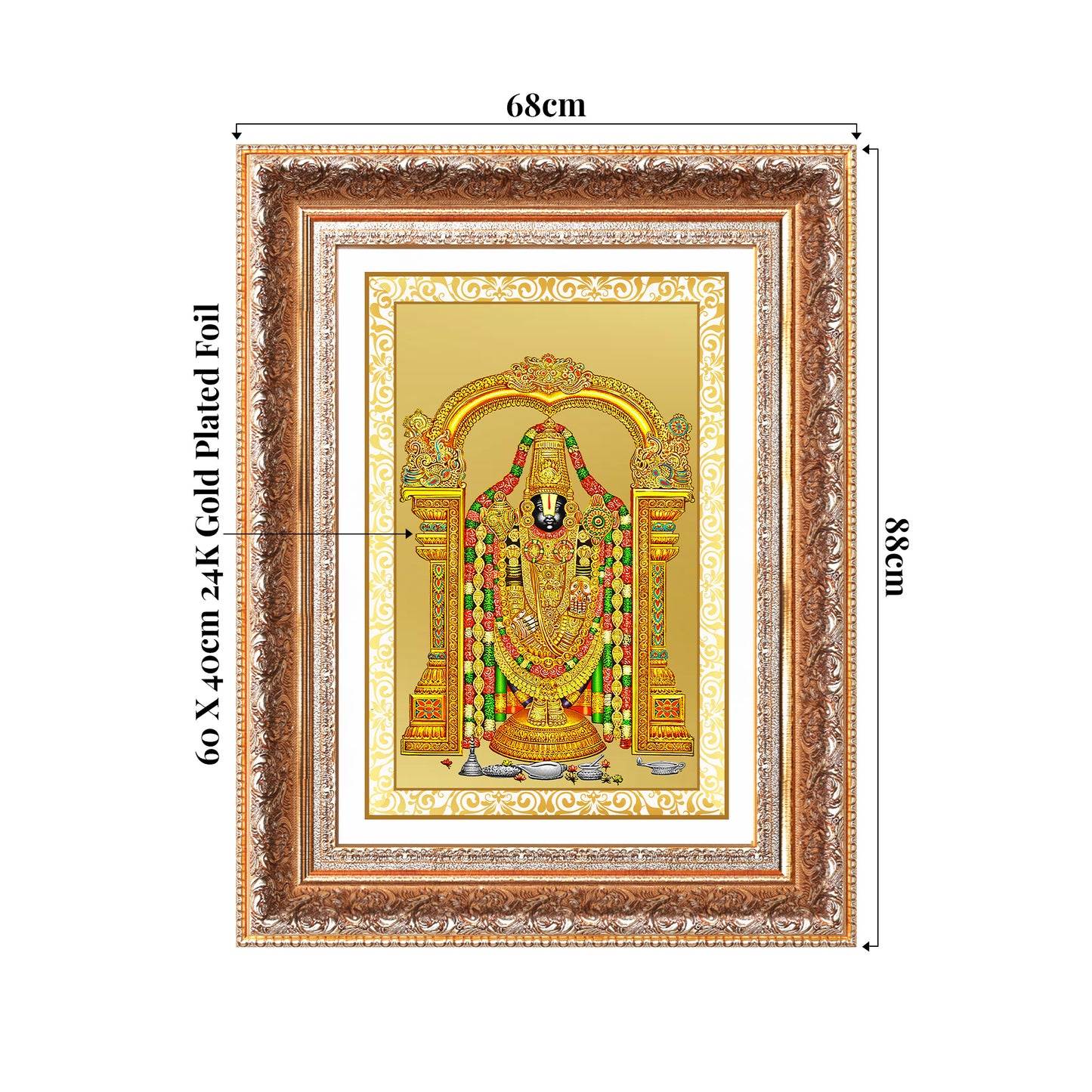 Lord Tirupati Balaji | Sri Venkateswara | Supreme form of Vishnu from Tirumala Wall Mount Photo Frame in 24K Gold Plated Foil