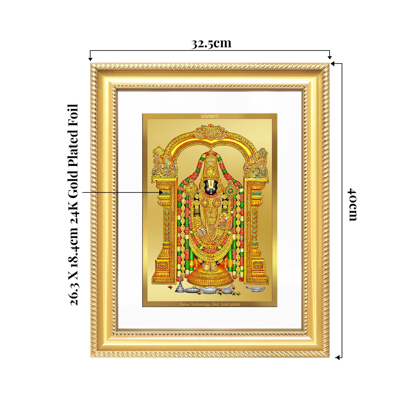 Lord Tirupati Balaji | Sri Venkateswara | Supreme form of Vishnu from Tirumala Wall Mount Photo Frame in 24K Gold Plated Foil