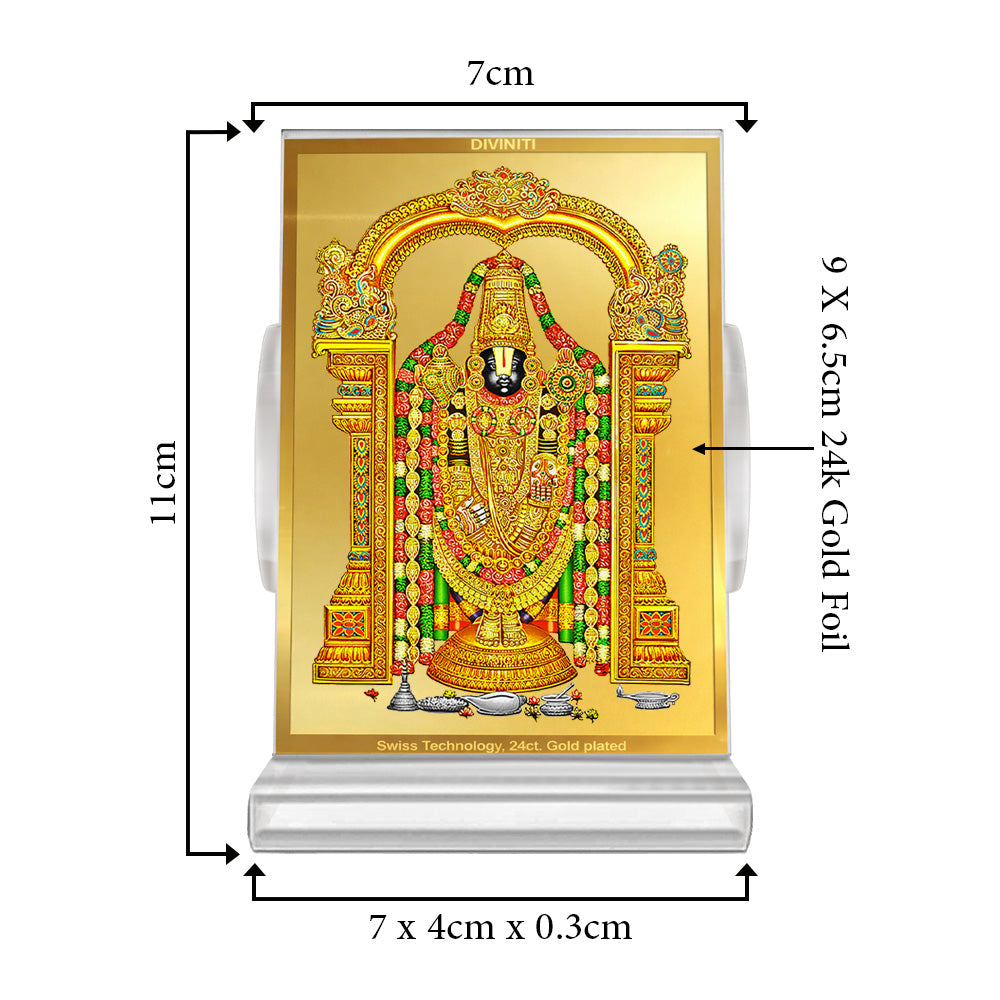 Lord Tirupati Balaji | Sri Venkateswara | Supreme Form of Vishnu from Tirumala Car Dashboard Frame in 24K Gold Plated Foil