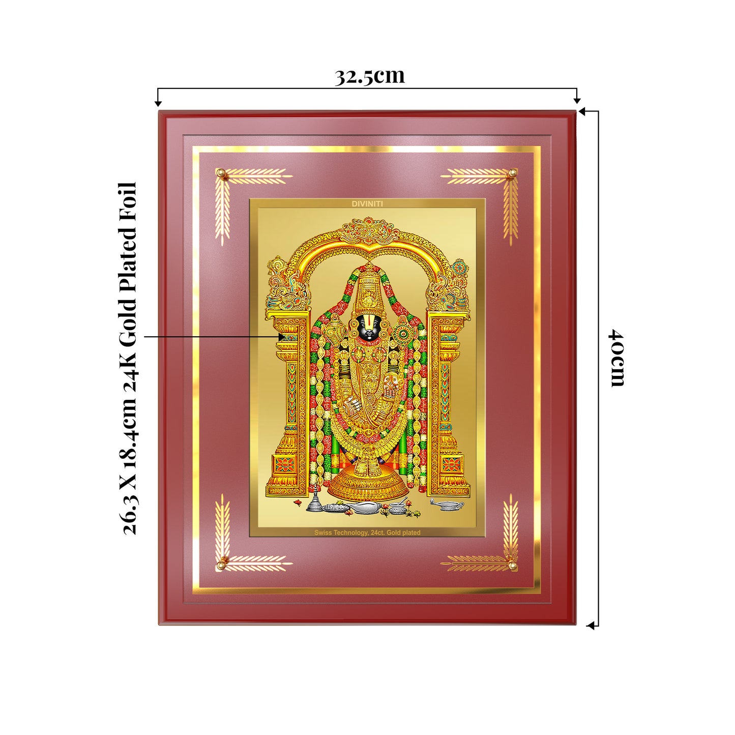 Lord Tirupati Balaji | Sri Venkateswara | Supreme form of Vishnu from Tirumala Wall Mount Photo Frame in 24K Gold Plated Foil