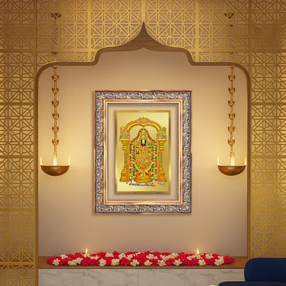 Lord Tirupati Balaji | Sri Venkateswara | Supreme form of Vishnu from Tirumala Wall Mount Photo Frame in 24K Gold Plated Foil