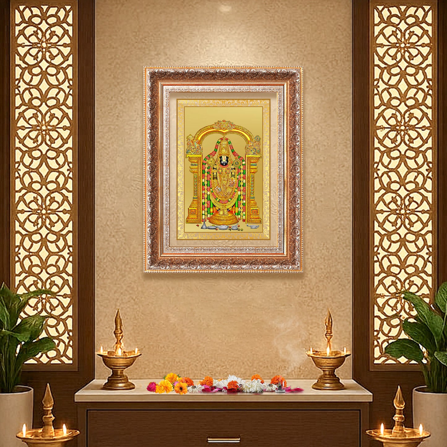 Lord Tirupati Balaji | Sri Venkateswara | Supreme form of Vishnu from Tirumala Wall Mount Photo Frame in 24K Gold Plated Foil