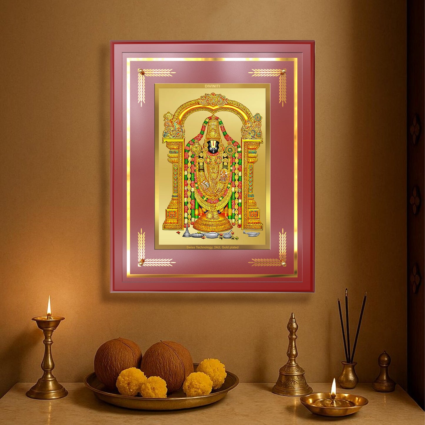 Lord Tirupati Balaji | Sri Venkateswara | Supreme form of Vishnu from Tirumala Wall Mount Photo Frame in 24K Gold Plated Foil