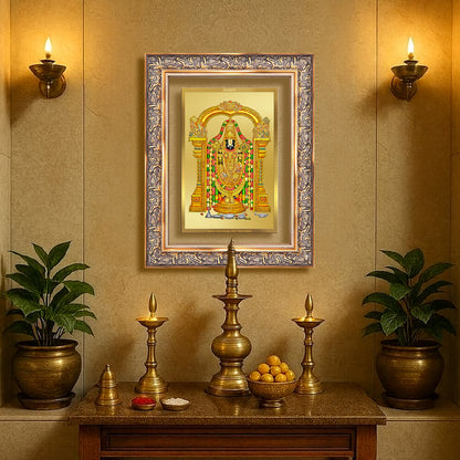Lord Tirupati Balaji | Sri Venkateswara | Supreme form of Vishnu from Tirumala Wall Mount Photo Frame in 24K Gold Plated Foil