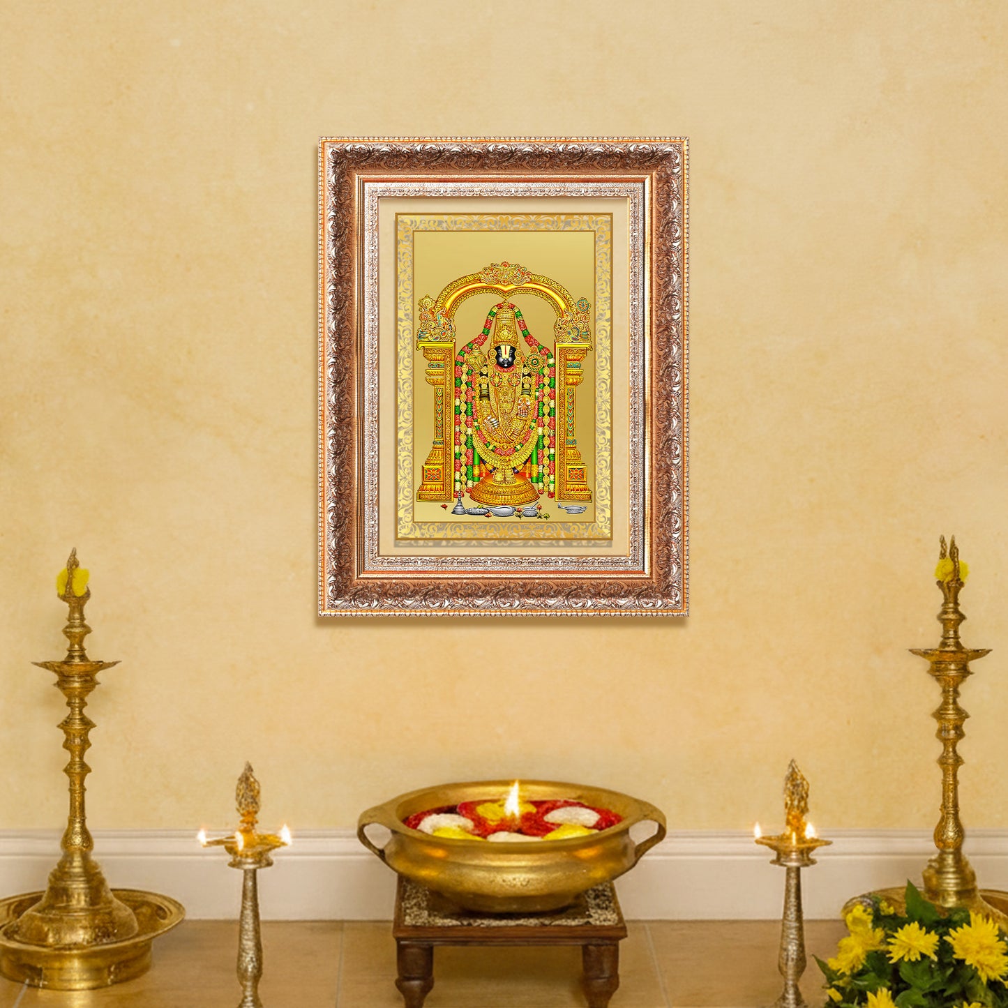 Lord Tirupati Balaji | Sri Venkateswara | Supreme form of Vishnu from Tirumala Wall Mount Photo Frame in 24K Gold Plated Foil