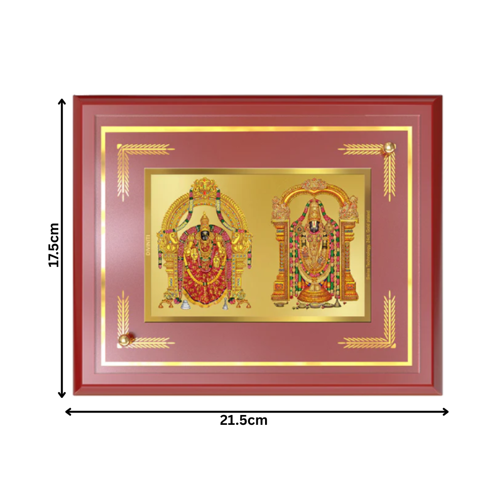 Lord Venkateswara Tirupati Balaji & Goddess Padmavati | Divine Couple Wall and Tabletop Photo Frame in 24K Gold Plated Foil