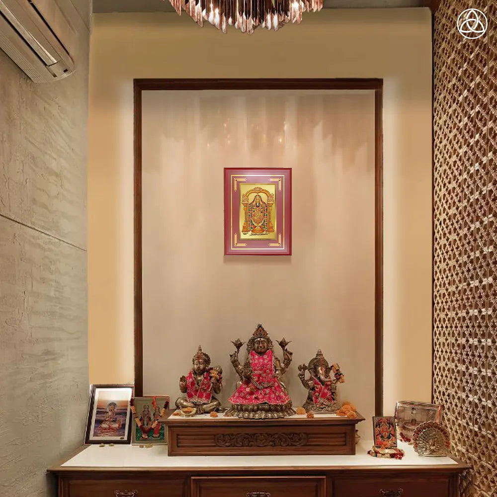 Lord Tirupati Balaji | Sri Venkateswara | Supreme Form of Vishnu from Tirumala Wall Photo Frame in 24K Gold Plated Foil