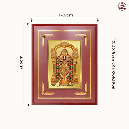 Lord Tirupati Balaji | Sri Venkateswara | Supreme form of Vishnu from Tirumala Wall & Tabletop Photo Frame in 24K Gold Plated Foil