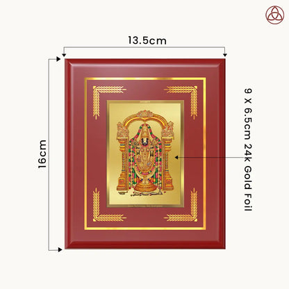 DIVINITI 24K Gold Plated Foil Tirupati Balaji Traditional Wall Photo Frame Idol for Puja Room, Home Decor, Table Top, Luxury Gift|MDF Size 1 (16.7x14.2 CM)