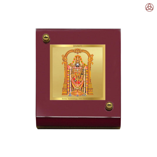 Tirupati Balaji | Divine Lord Balaji Car Dashboard & Tabletop Photo Frame in 24K Gold Plated Foil