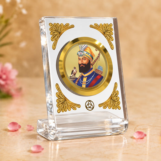24K Gold-Plated Guru Gobind Singh Ji Acrylic Car Dashboard Frame | 8x7 CM