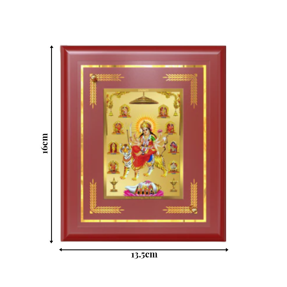 Durga Nav Durga | Goddess Durga in Her Nine Divine Forms Wall & Tabletop Frame in 24K Gold Plated Foil