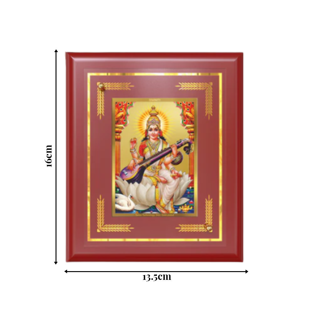 Diviniti 24K Gold Plated Saraswati Mata Blessing Tabletop Photo Frame | Wisdom, Knowledge & Divine Grace