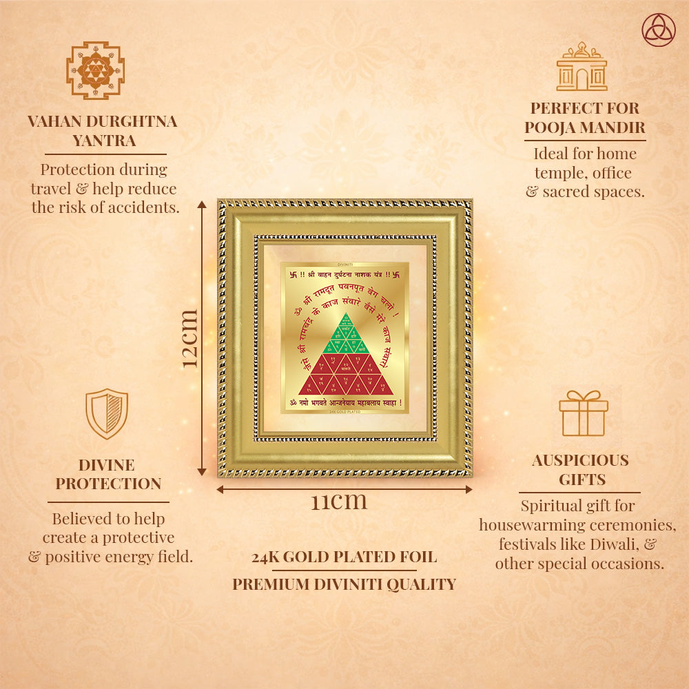 Vahan Durghtna Yantra framed in 24K gold plated foil, symbolizing balance of planetary energies and harmony.