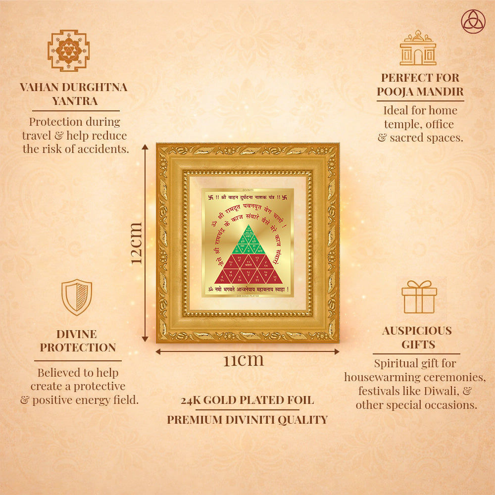 Vahan Durghtna Yantra framed in 24K gold plated foil, symbolizing balance of planetary energies and harmony.