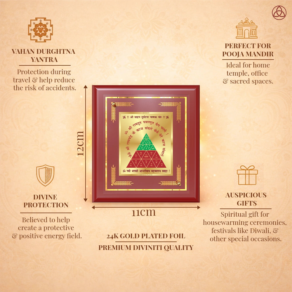 Vahan Durghtna Yantra framed in 24K gold plated foil, symbolizing balance of planetary energies and harmony.