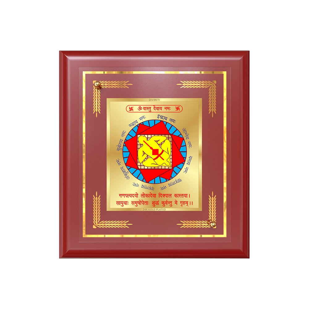Vastudosh Nivaran Yantra Sacred planetary frame in 24K gold plated foil with vibrant colors and detailed symbols.