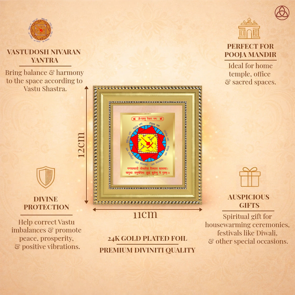 Vastudosh Nivaran Yantra framed in 24K gold plated foil, symbolizing balance of planetary energies and harmony.