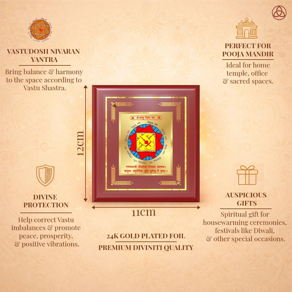 Vastudosh Nivaran Yantra framed in 24K gold plated foil, symbolizing balance of planetary energies and harmony.