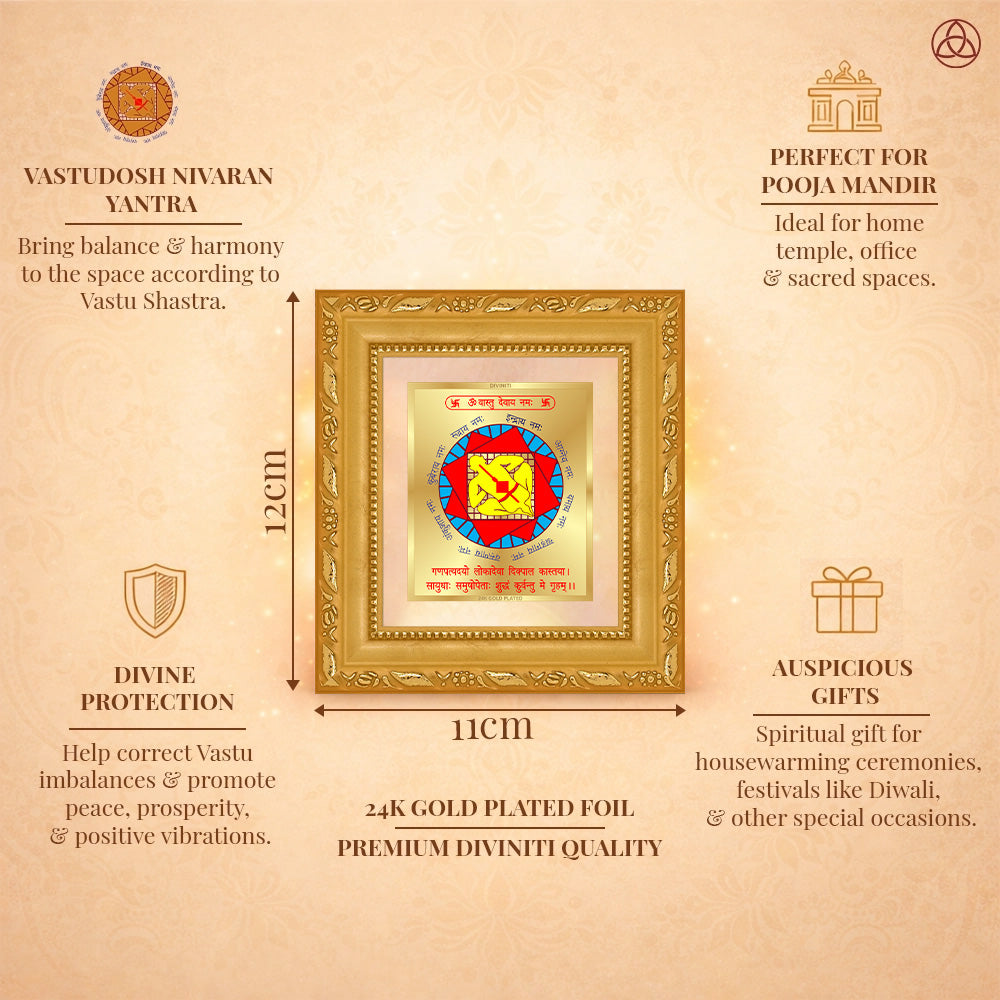Vastudosh Nivaran Yantra framed in 24K gold plated foil, symbolizing balance of planetary energies and harmony.