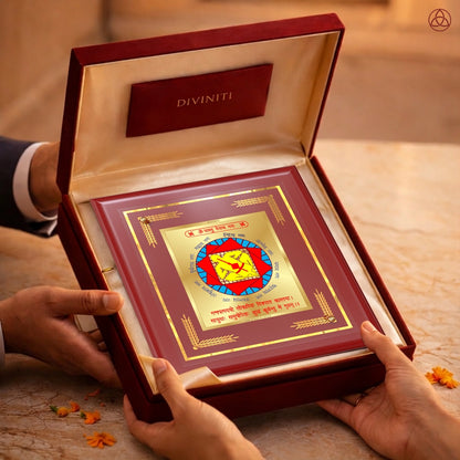 Vastudosh Nivaran Yantra presented in an elegant box, showcasing sacred planetary symbols, perfect for harmony and prosperity