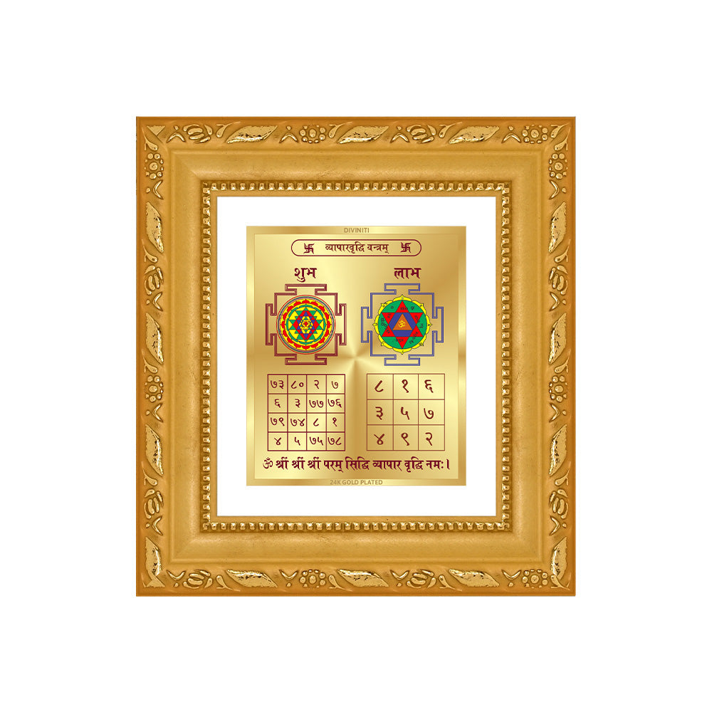 Vyapar Vriddhi Yantra Sacred planetary frame in 24K gold plated foil with vibrant colors and detailed symbols.