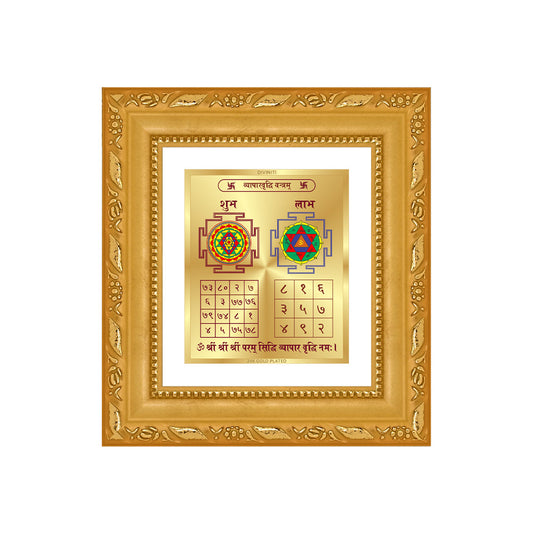 Vyapar Vriddhi Yantra Sacred planetary frame in 24K gold plated foil with vibrant colors and detailed symbols.