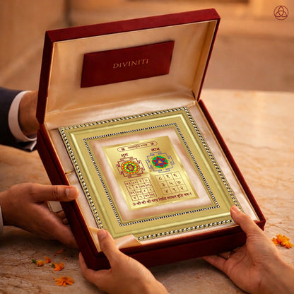Vyapar Vriddhi Yantra in a luxurious box, symbolizing business growth and prosperity.