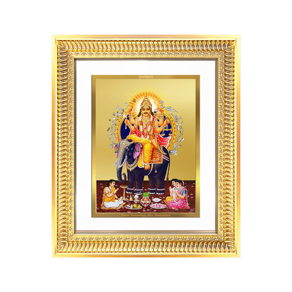 Lord Vishwakarma framed artwork in 24K gold plating showcasing divine craftsmanship and celestial design.