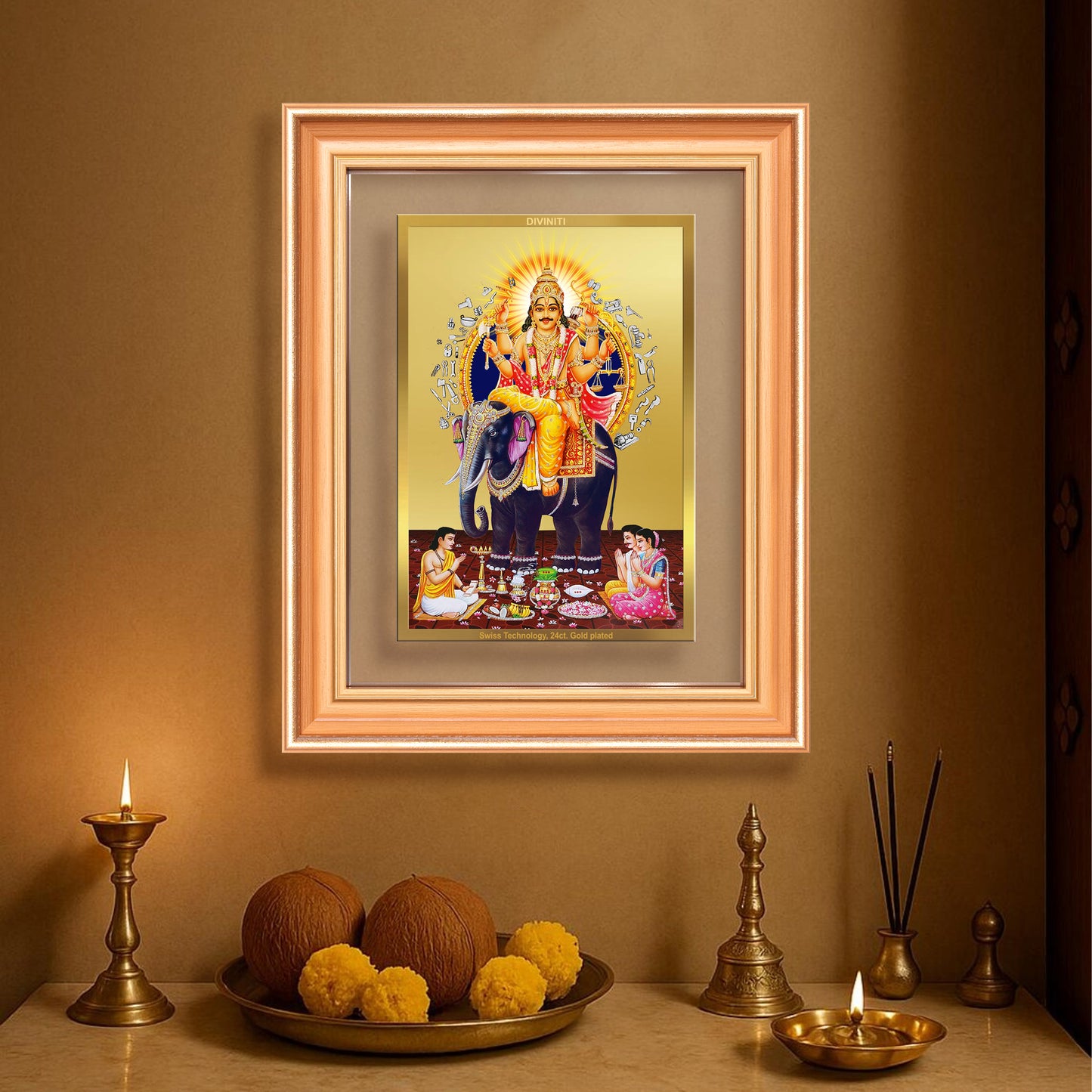 Lord Vishwakarma | Divine Architect of the Universe Wall & Tabletop Frame in 24K Gold Plated Foil