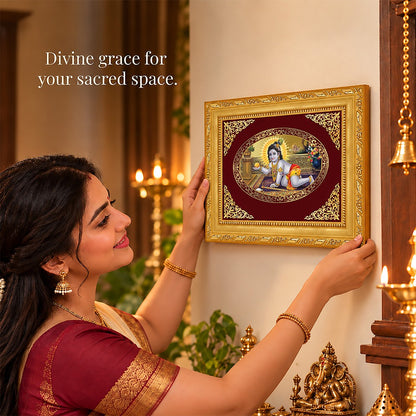 24K Gold-Plated Laddu Gopal Frame | Premium Gift Box | 21.5x17.5 CM