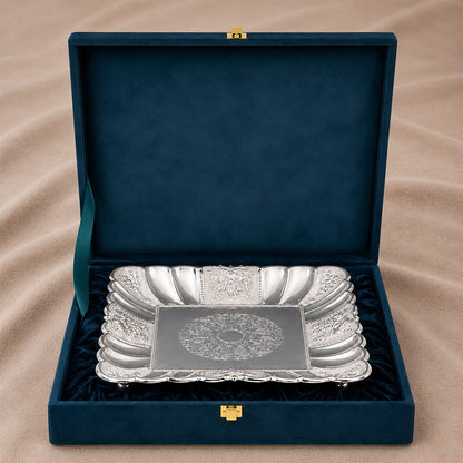 Diviniti German Silver Decorative Platter with Luxury Gift Box