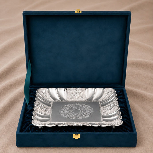 Diviniti German Silver Decorative Platter with Luxury Gift Box
