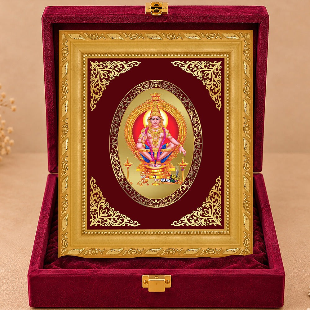 24K Gold-Plated Lord Ayyappan Frame | Premium Gift Box | 16x13.5 CM