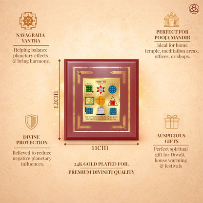 Navagraha Yantra framed in 24K gold plated foil, symbolizing balance of planetary energies and harmony.