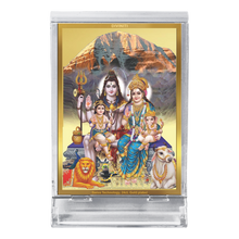 Load image into Gallery viewer, Diviniti 24K Gold Plated Shiv Parivar Frame For Car Dashboard, Home Decor, Puja, Festival Gift (11 x 6.8 CM)
