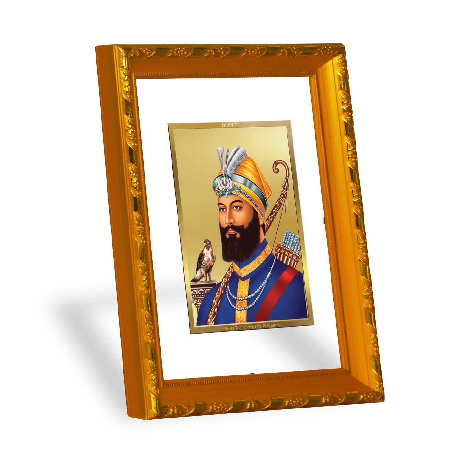 DIVINITI 24K Gold Plated Foil Guru Gobind Singh Ji Photo Frame for Home Wall Decor, Workshop, Table Top, Gift|DG103 Size 2 (22.6x18.4 CM)