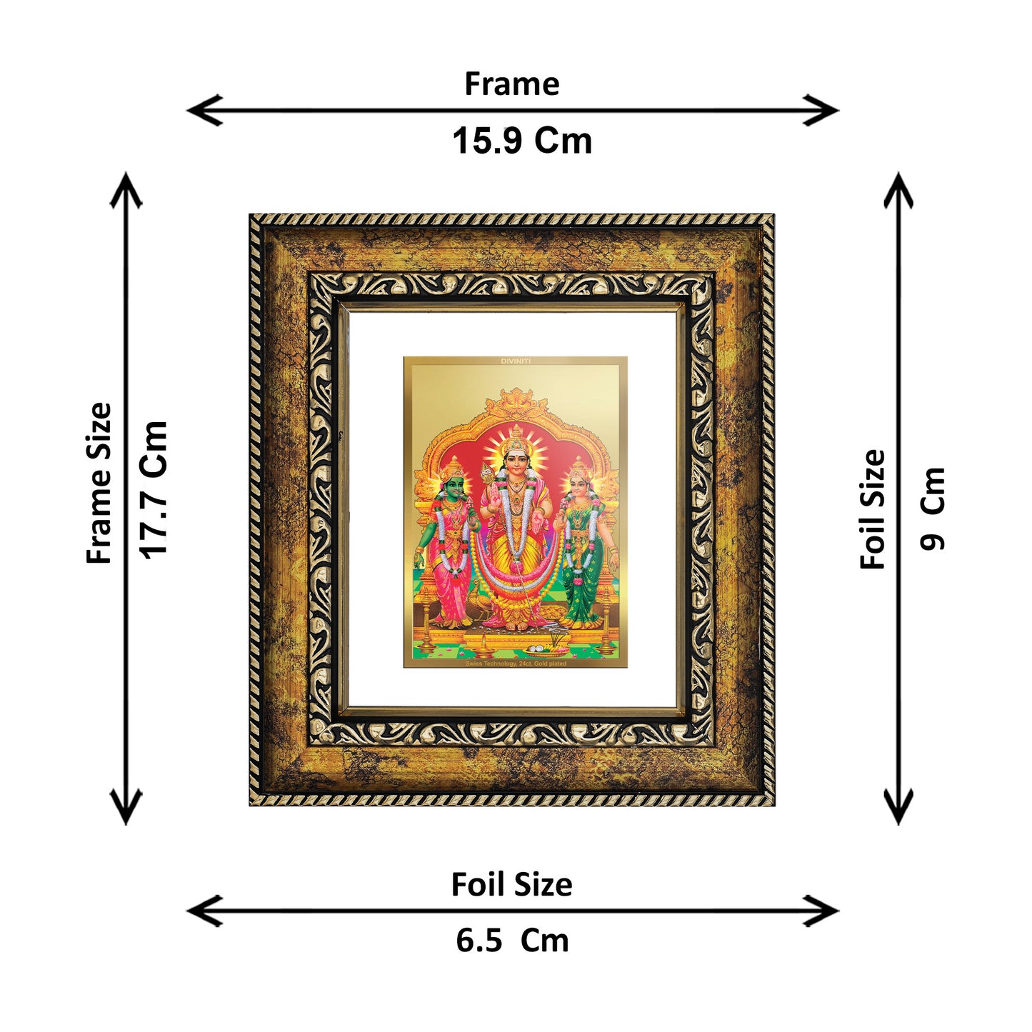 DIVINITI 24K Gold Plated Foil Murugan Valli Wall Photo Frame, Table Decor for Home & Office Decor Gift Items DG 113 Size 1 (17.7x15.9 CM)