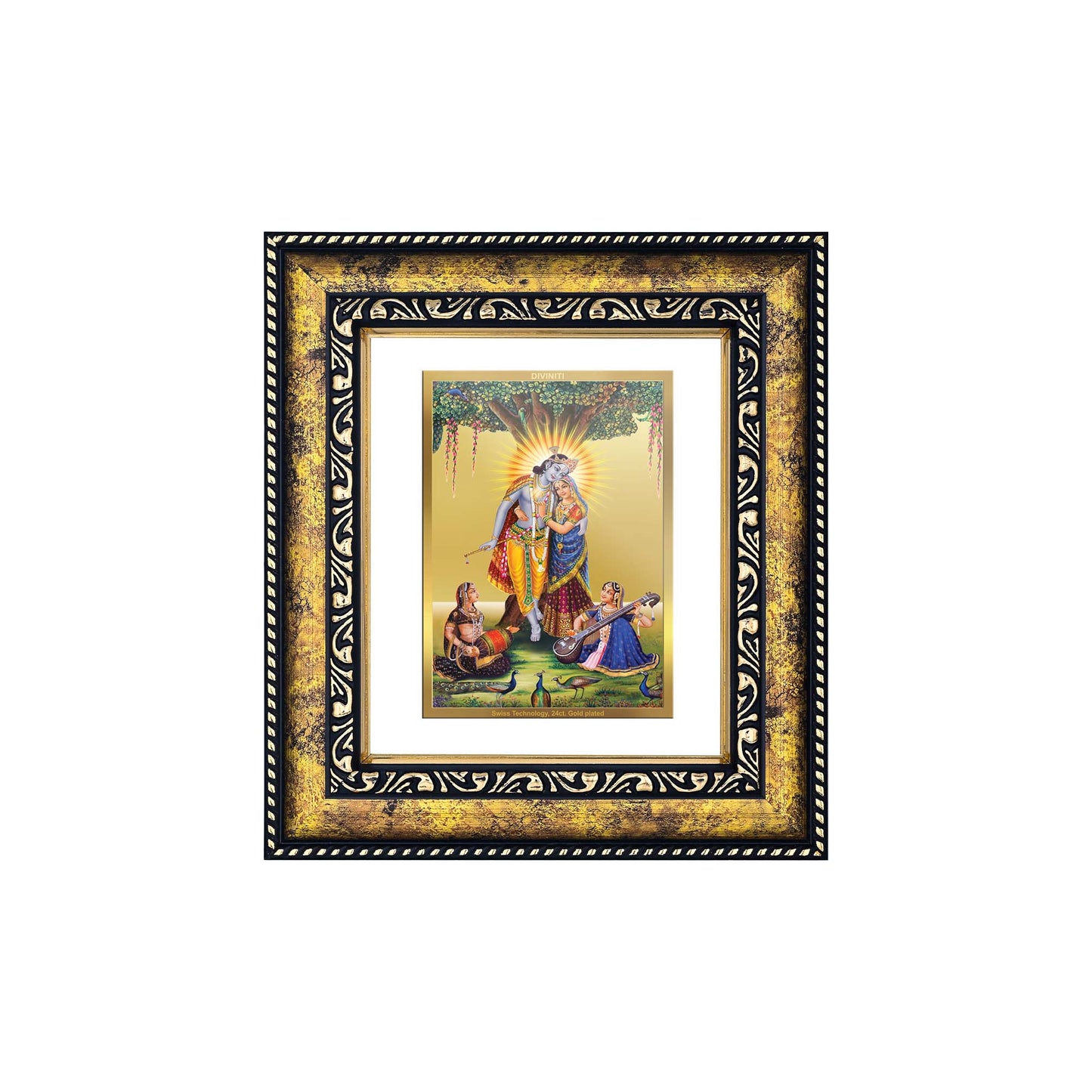 DIVINITI 24K Gold Plated Radha Krishna Modern Photo Frame Idol for Wall Hanging, Workshop, Table Top, Home Decor, Luxury Gift|DG113 Size 2 (22.6x18.4 CM)