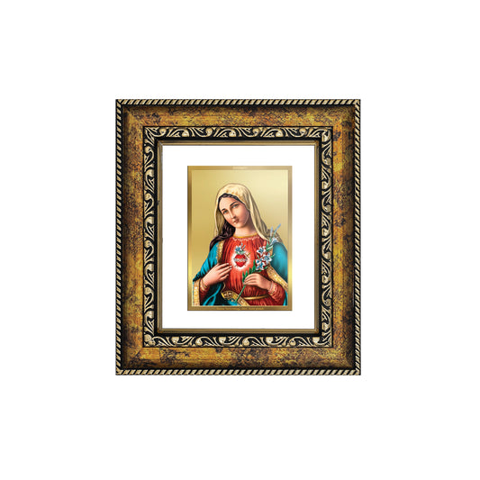 DIVINITI 24K Gold Plated Foil Mother Mary Wall Photo Frame, Table Decor for Home & Office Decor Gift Items DG 113 Size 1 (17.7x15.9 CM)