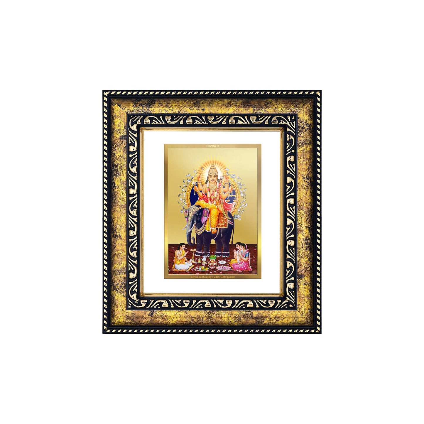 DIVINITI 24K Gold Plated Vishwakarma Luxurious Photo Frame Idol for Home Wall Decor, Workshop, Table Top, Premium Gift|DG113 Size 2 (22.6x18.4 CM)