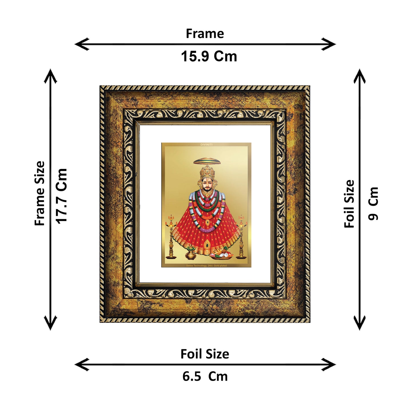 DIVINITI 24K Gold Plated Foil Khatu Shyam with Garlands Wall Photo Frame, Table Decor for Home & Office Decor Gift Items DG 113 Size 1 (17.7x15.9 CM)