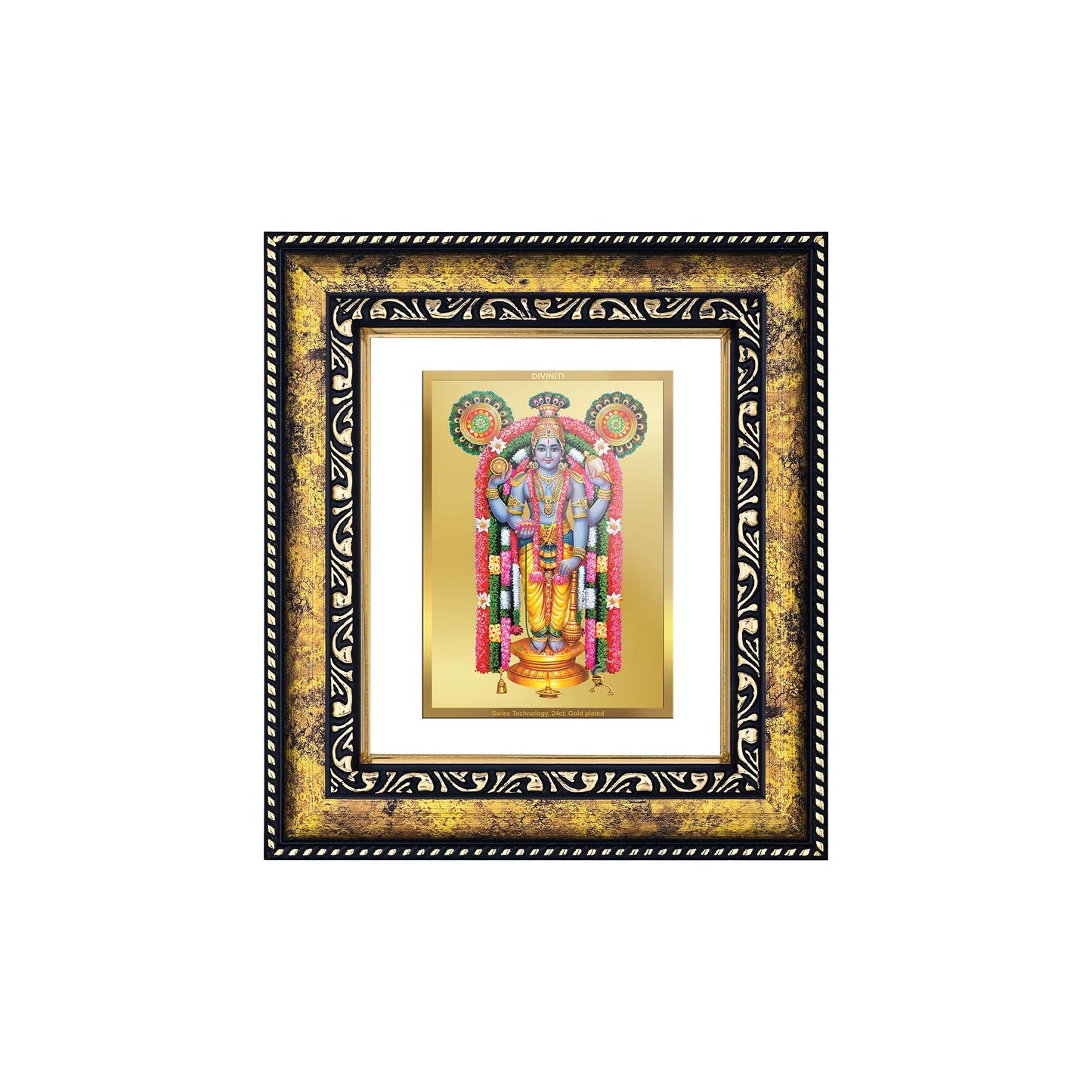 DIVINITI 24K Gold Plated Foil Guruvayurappan Photo Frame for Home Decor, Table Top, Wall Hanging, Workshop, Premium Gift|DG113 Size 2 (22.6x18.4 CM)