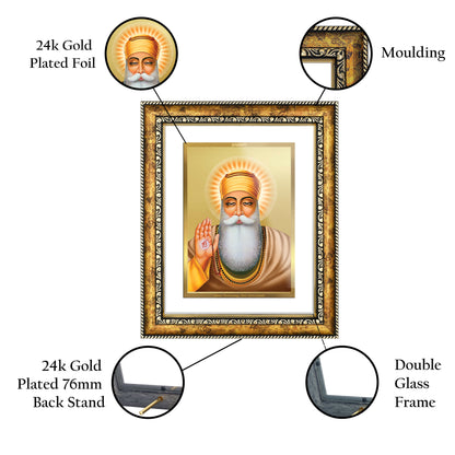 DIVINITI 24K Gold Plated Guru Nanak Dev Ji Wall Photo Frame for Home Decor, Wall Hanging, Table Top, Puja Room & Gift DG113S3 (27.6X35.4 CM)