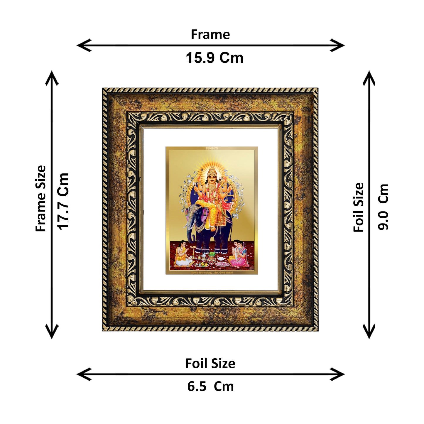 DIVINITI 24K Gold Plated Foil Vishwakarma Wall Photo Frame, Table Decor for Home & Office Decor Gift Items DG 113 Size 1 (17.7x15.9 CM)