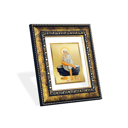 DIVINITI 24K Gold Plated Sai Baba Modern Photo Frame Idol for Wall Hanging, Workshop, Table Top, Home Decor, Luxury Gift|DG113 Size 2 (22.6x18.4 CM)