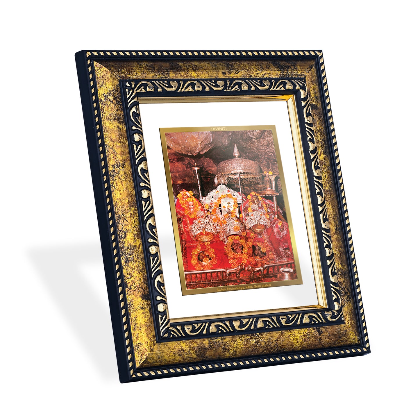 DIVINITI 24K Gold Plated Mata Ka Darbar Photo Frame Idol for Home Decor, Table Top, Wall Hanging, Workshop, Premium Gift|DG113 Size 2 (22.6x18.4 CM)